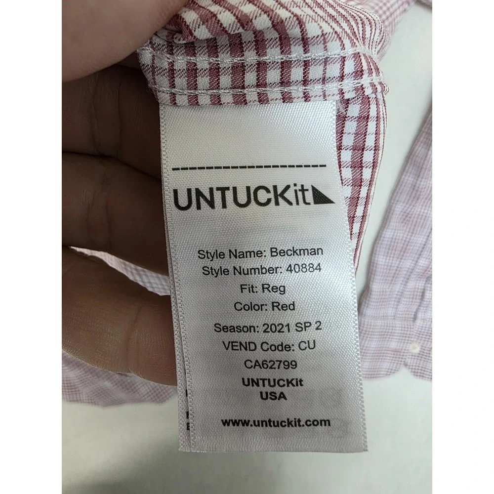 UNTUCKit Shirt Mens Beckman 2XL‎ Red Check Long Sleeve Button Stretch Beckman